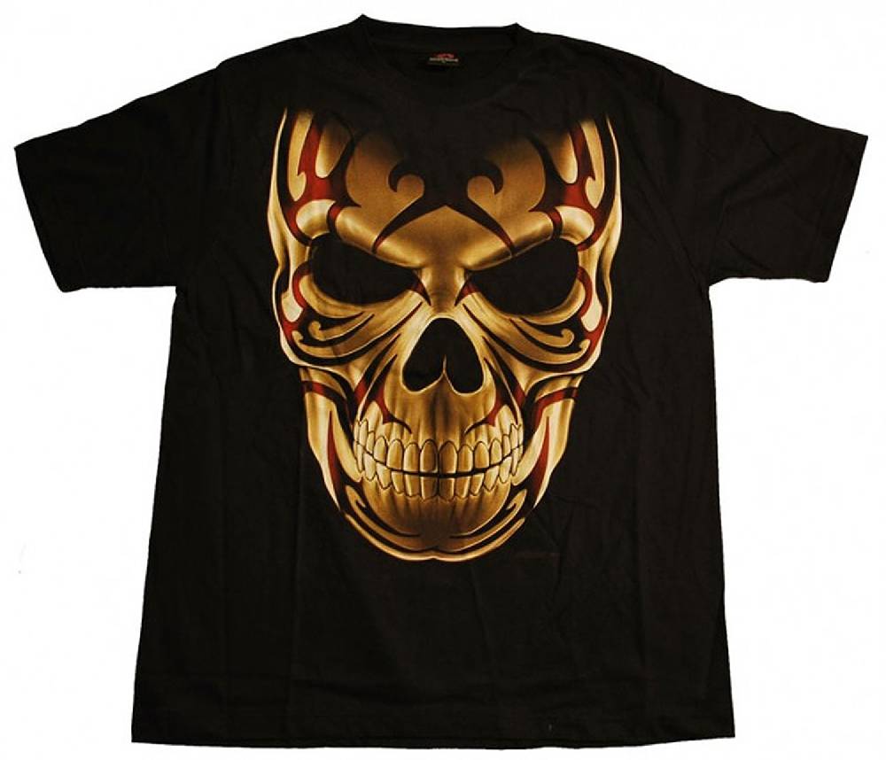 Kunst Und Magie Gothic / Biker T-Shirt mit Totenschädel Aufdruck Skull schwarz
