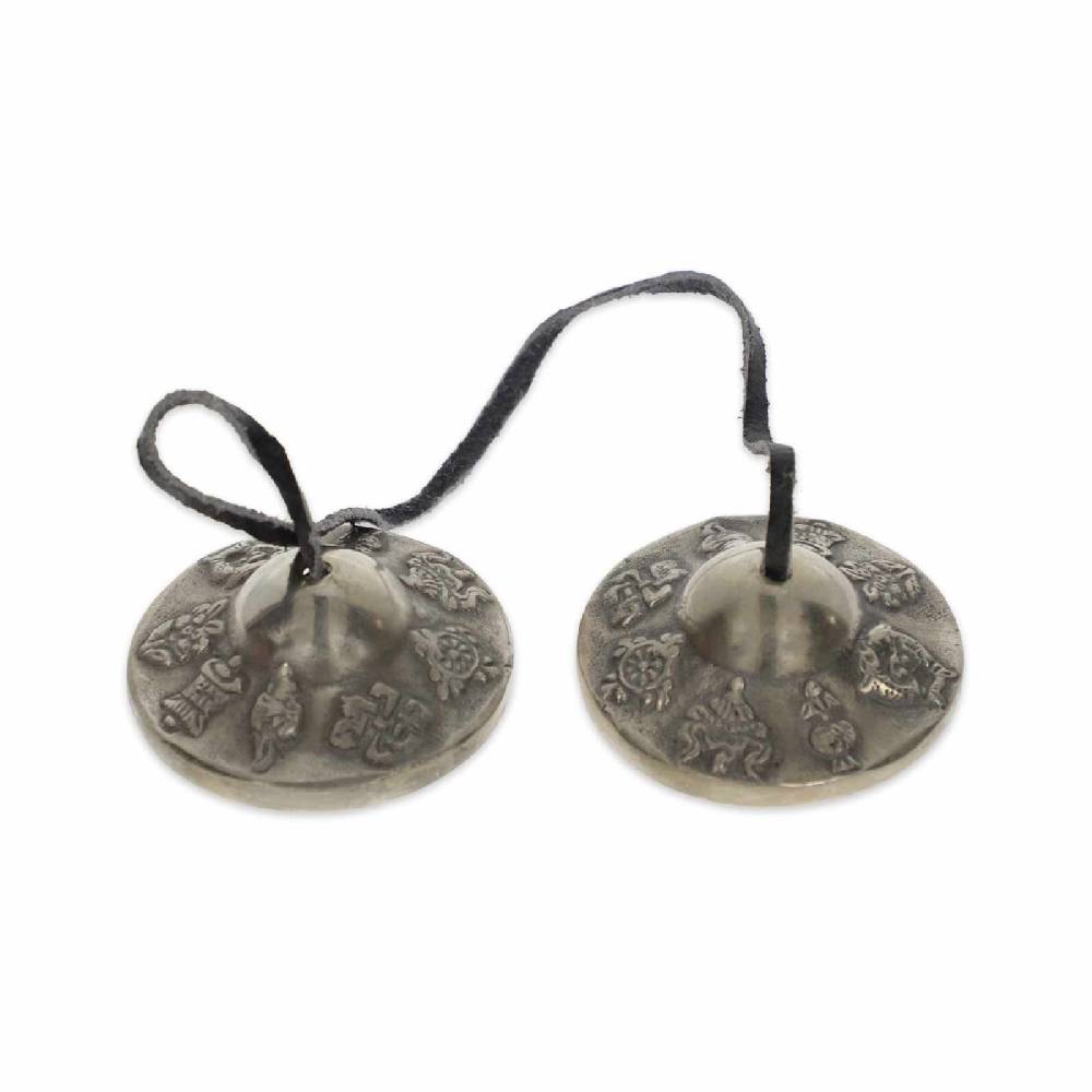 Kunst Und Magie Große Tibetische Zimbeln Tingcha 8 Glücksymbole Mit Hellem Klang 6 Cm Mit Geschenkbox