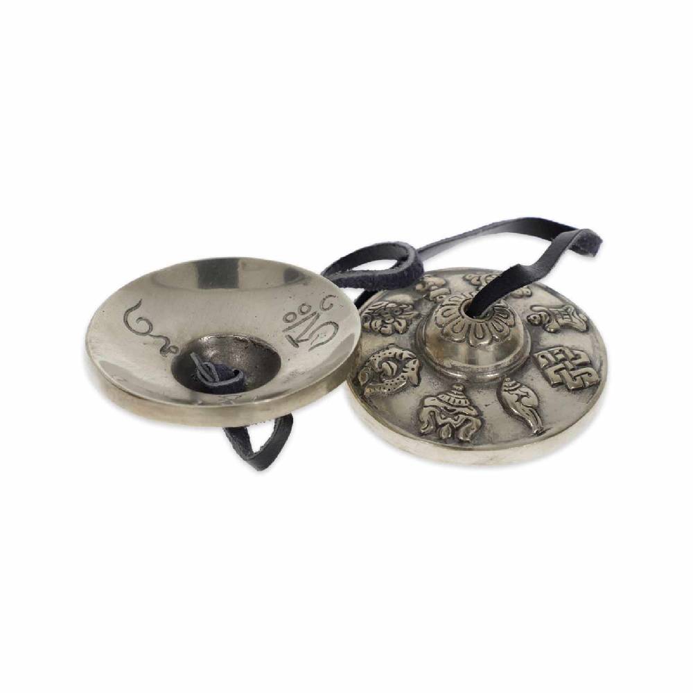Kunst Und Magie Große Tibetische Zimbeln Tingcha Mit Hellem Klang 6,5 Cm 8 Glücksymbole Mit Geschenkbox