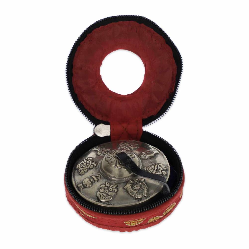 Kunst Und Magie Große Tibetische Zimbeln Tingcha Mit Hellem Klang 6,5 Cm 8 Glücksymbole Mit Geschenkbox