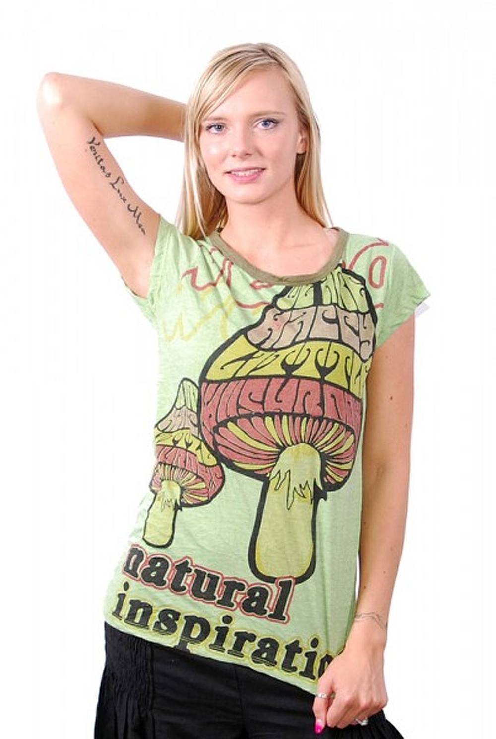 Kunst Und Magie Grünes 70er Retro Top Weed Magic Mushroom Psy Goa T-Shirt Girlie