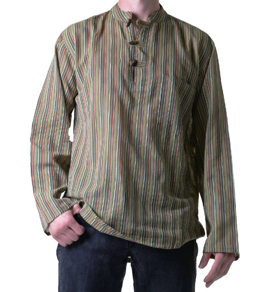 Kunst Und Magie Herren Fischerhemd Kurtha Gestreift Überzieher Hemd Poncho Mittelalter Nepal