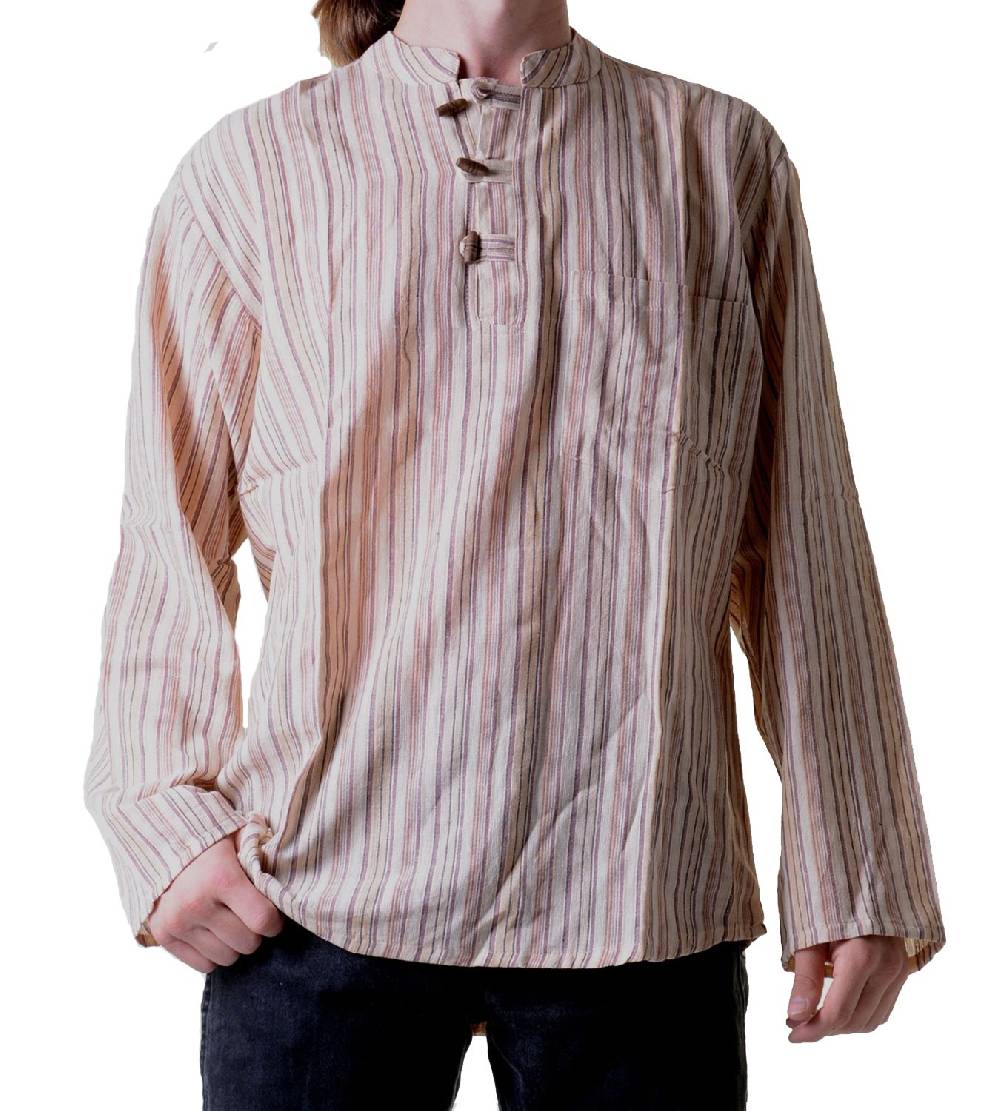 Kunst Und Magie Herren Fischerhemd Kurtha Gestreift Überzieher Hemd Poncho Mittelalter Nepal