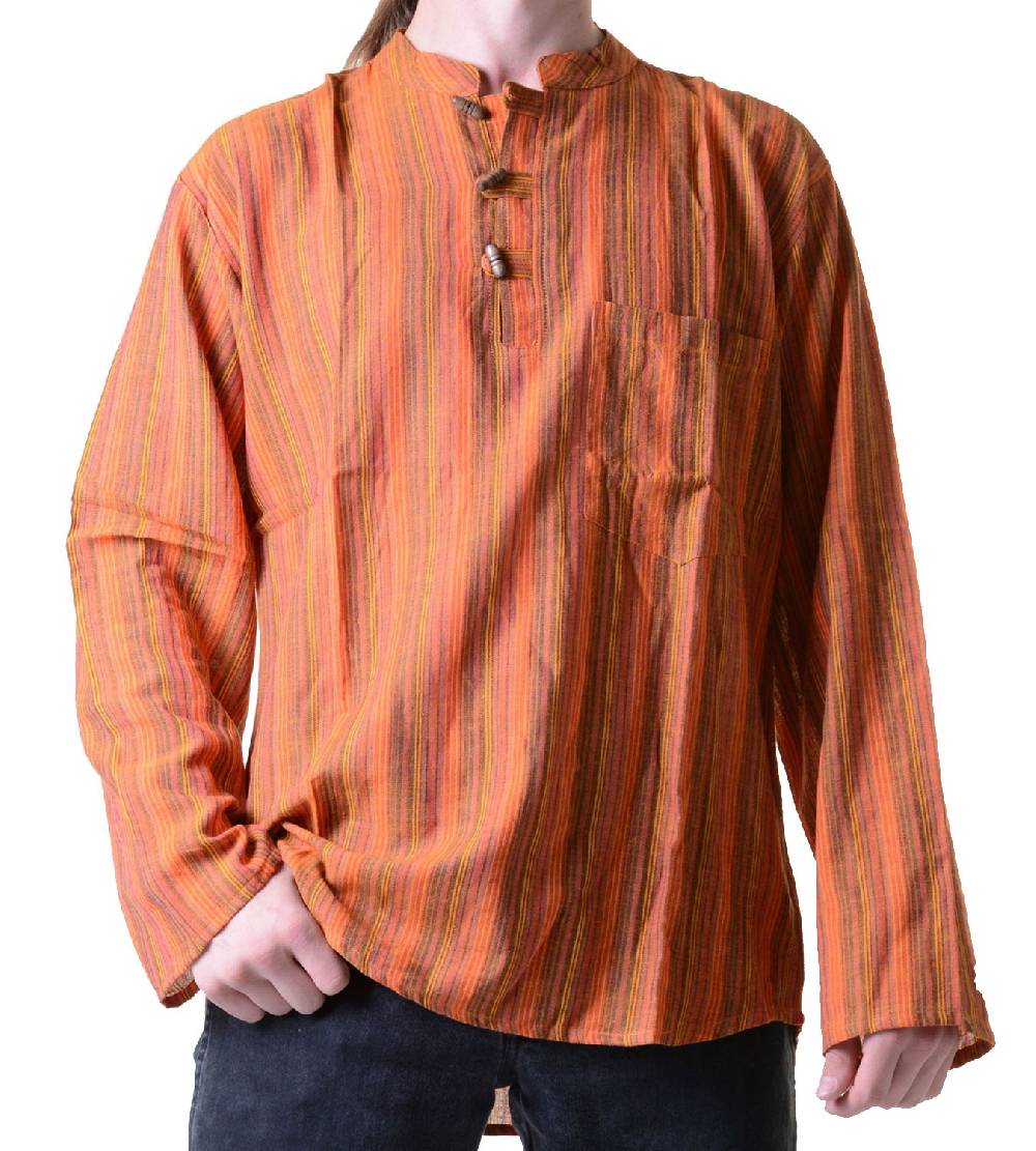 Kunst Und Magie Herren Fischerhemd Kurtha Gestreift Überzieher Hemd Poncho Mittelalter Nepal