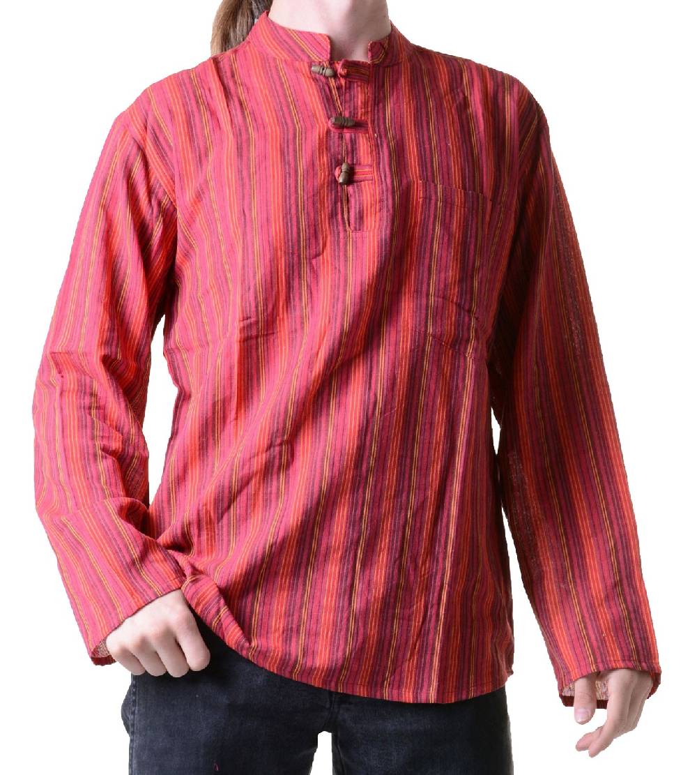Kunst Und Magie Herren Fischerhemd Kurtha Gestreift Überzieher Hemd Poncho Mittelalter Nepal