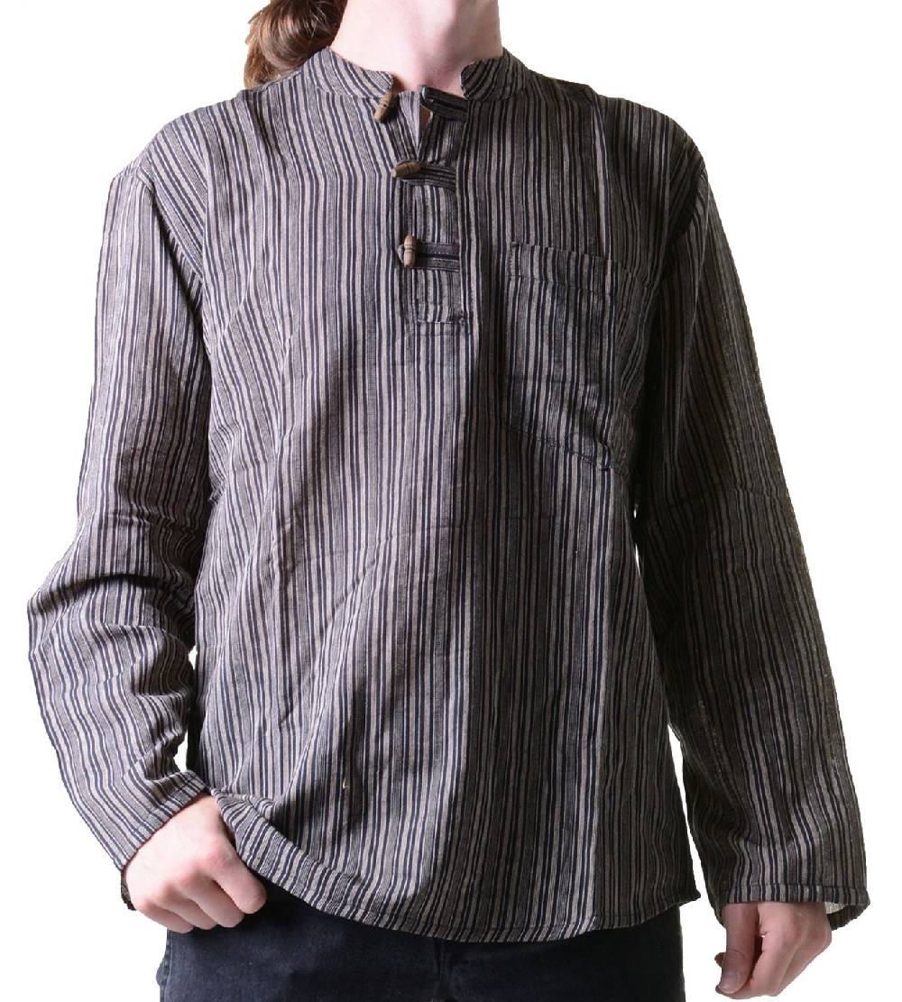 Kunst Und Magie Herren Fischerhemd Kurtha Gestreift Überzieher Hemd Poncho Mittelalter Nepal