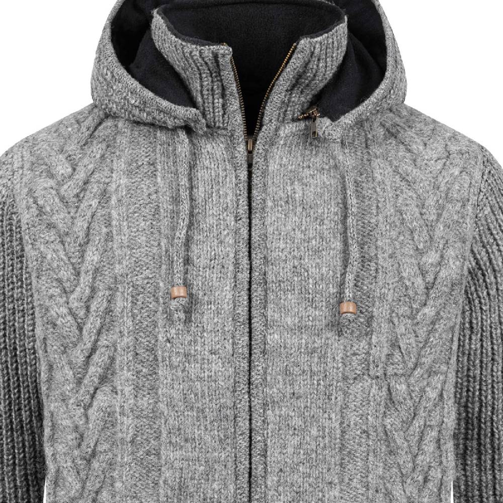 Kunst Und Magie Herren Strickjacke Goa Wolle Jacke Fleecefutter Hochkragen Winterjacke Kurzmantel Kapuze