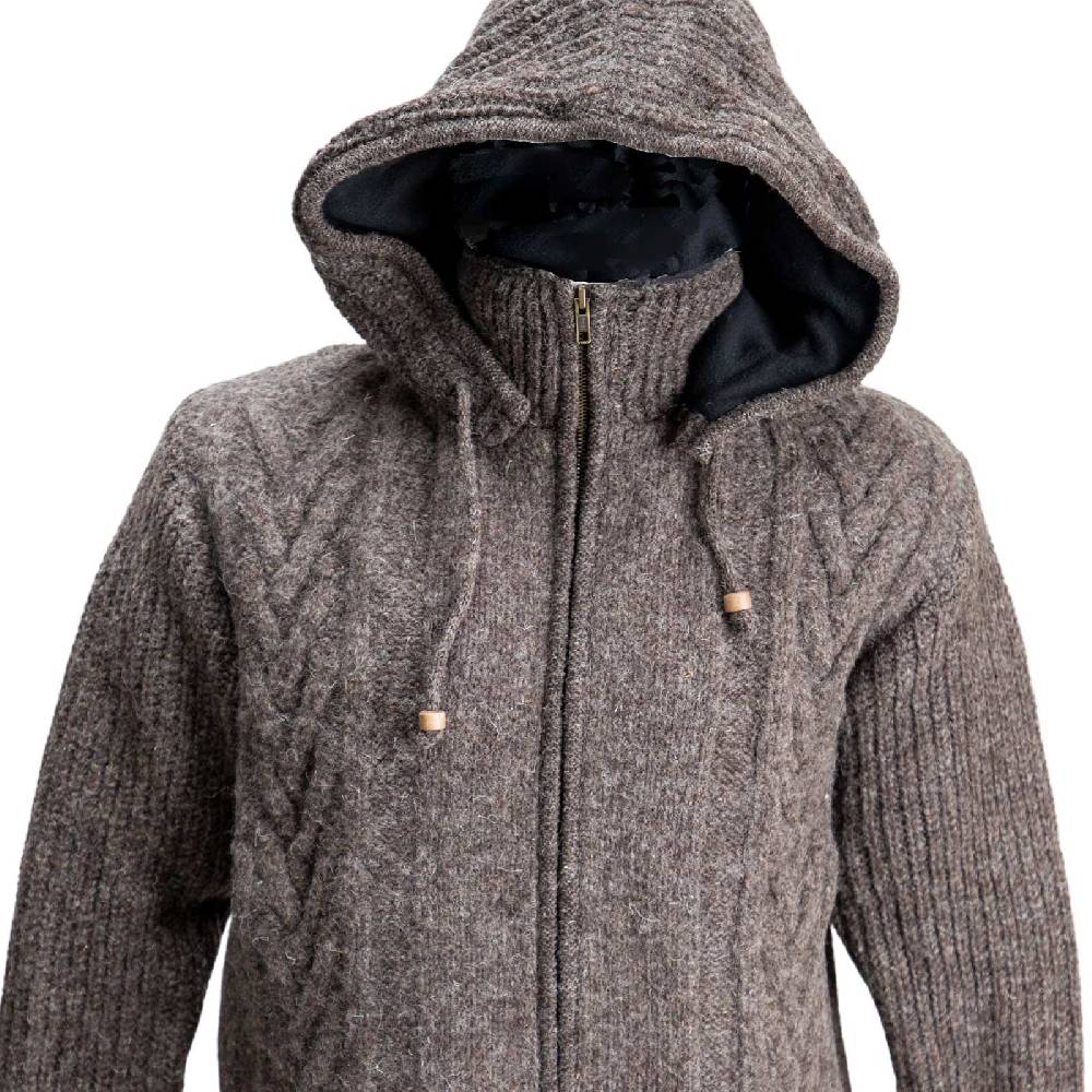 Kunst Und Magie Herren Strickjacke Goa Wolle Jacke Fleecefutter Hochkragen Winterjacke Kurzmantel Kapuze