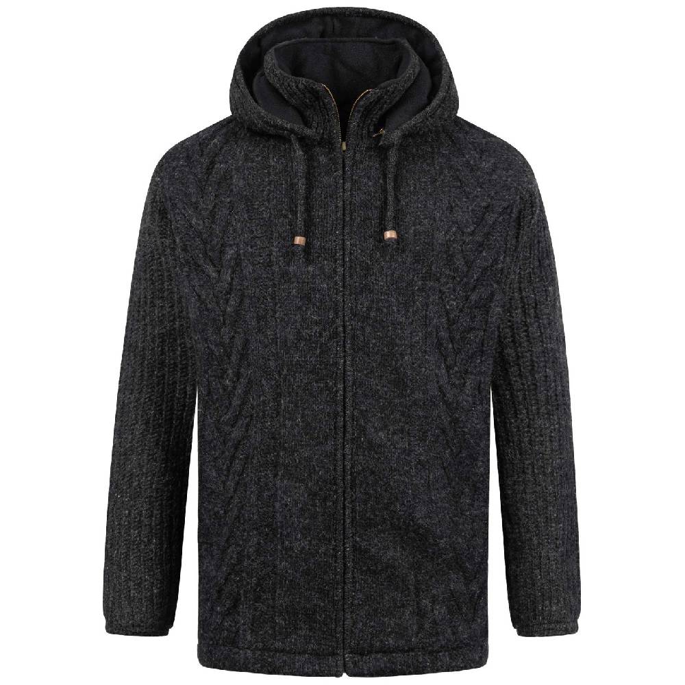 Kunst Und Magie Herren Strickjacke Goa Wolle Jacke Fleecefutter Hochkragen Winterjacke Kurzmantel Kapuze