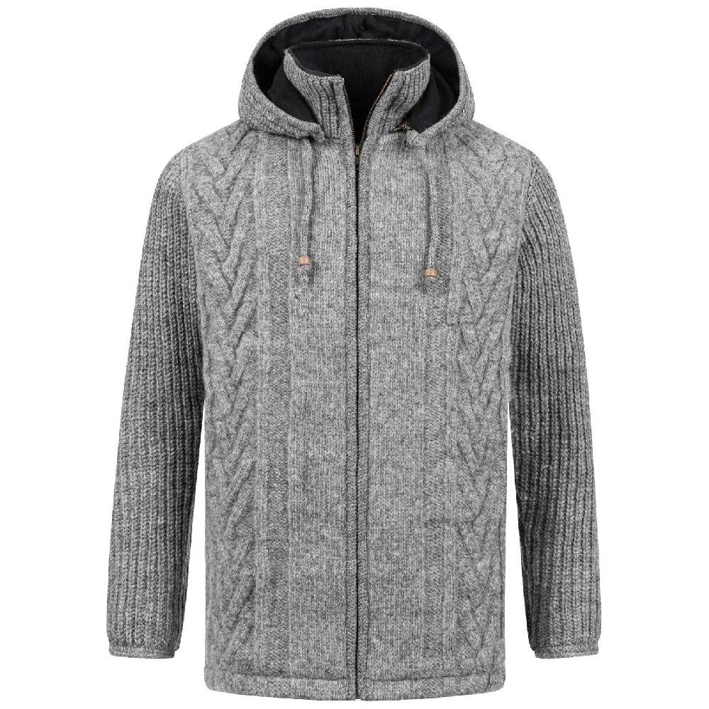 Kunst Und Magie Herren Strickjacke Goa Wolle Jacke Fleecefutter Hochkragen Winterjacke Kurzmantel Kapuze