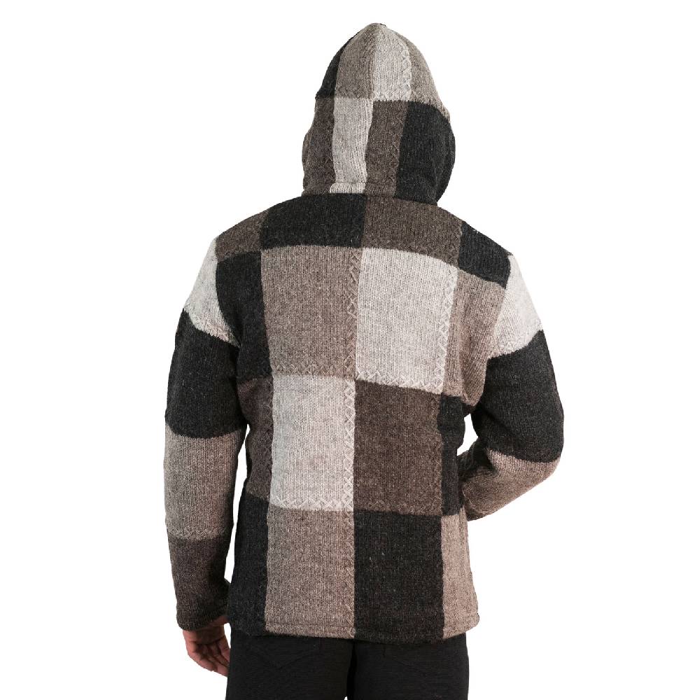 Kunst Und Magie Herren Strickjacke Patchwork Wolle Jacke Mit Abnehmbarer Kapuze Und Fleecefutter Hippie