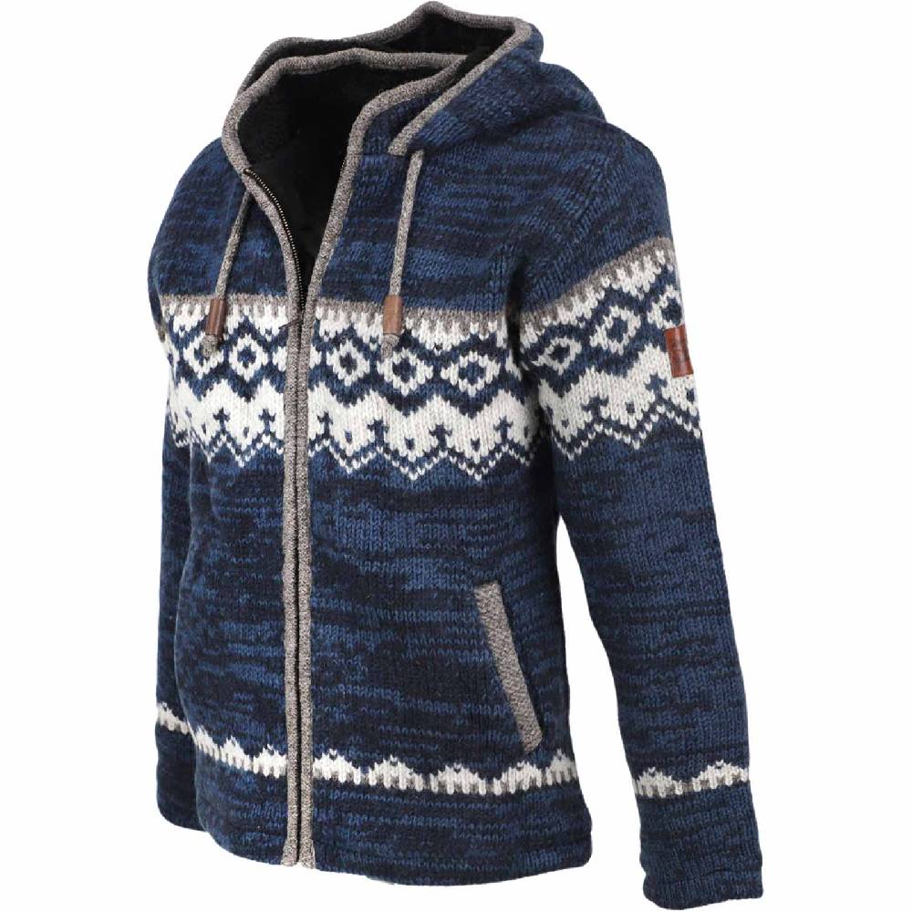 Kunst Und Magie Herren Strickjacke Schurwolle Klassich Nordisches Muster Wolle Jacke Mit Kapuze