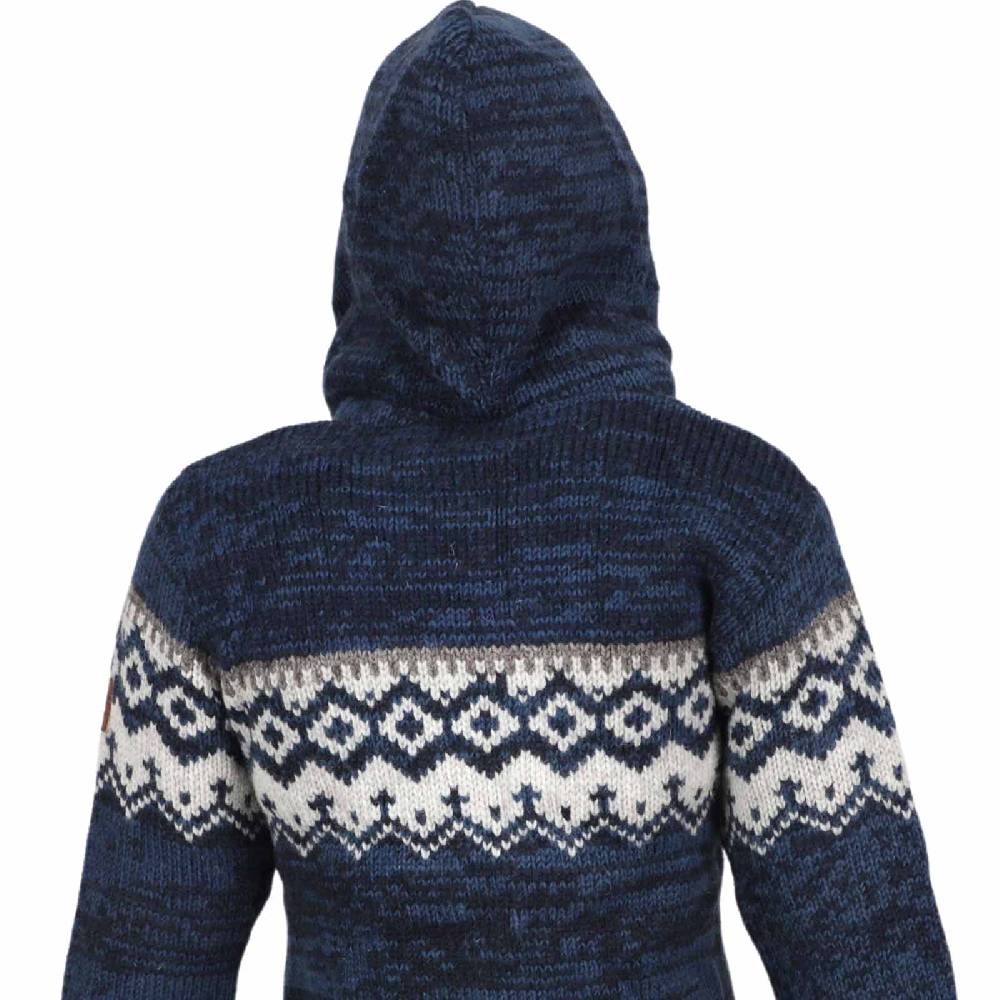 Kunst Und Magie Herren Strickjacke Schurwolle Klassich Nordisches Muster Wolle Jacke Mit Kapuze