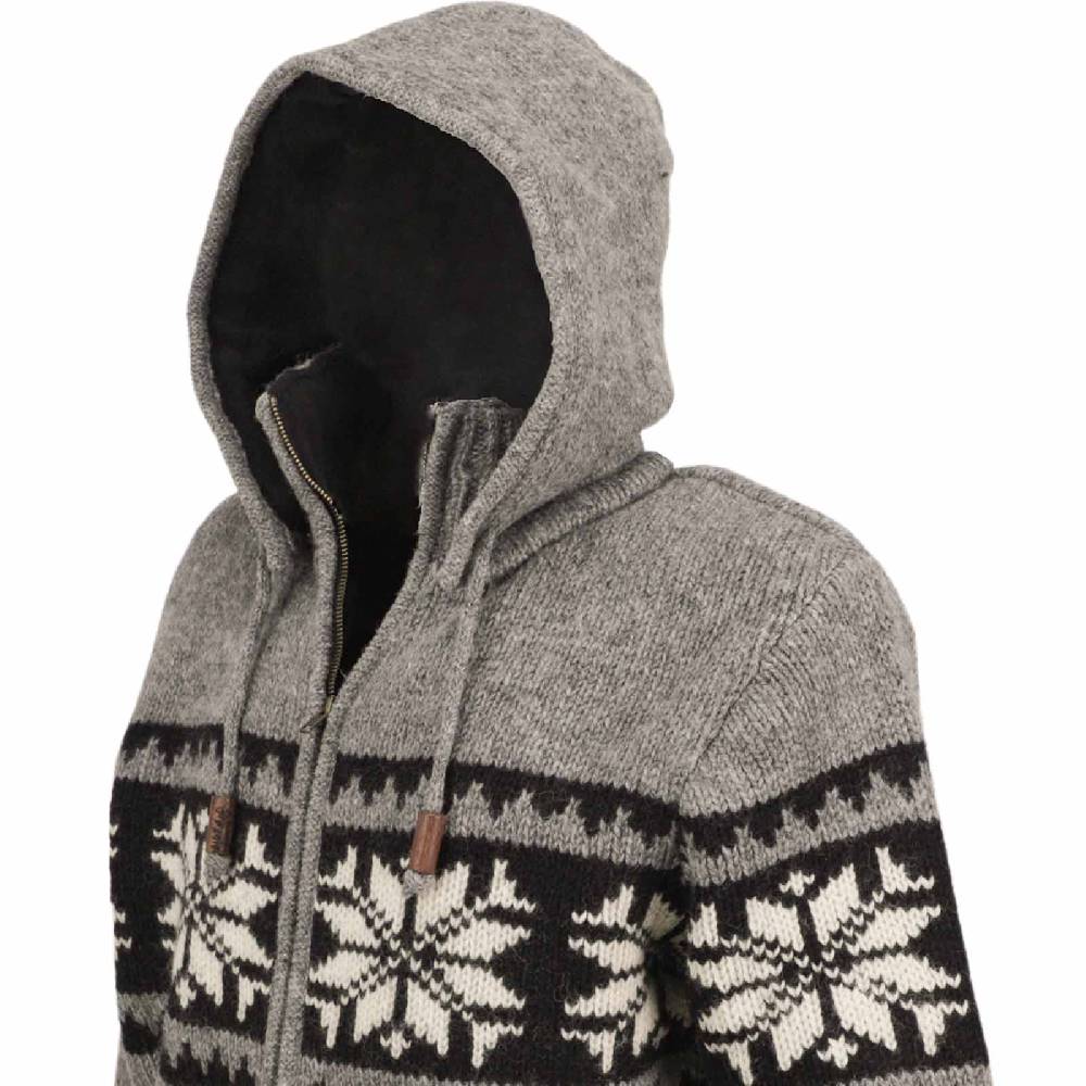 Kunst Und Magie Herren Strickjacke Schurwolle Klassich Nordisches Muster Wolle Jacke Mit Abnehmbarer Kapuze