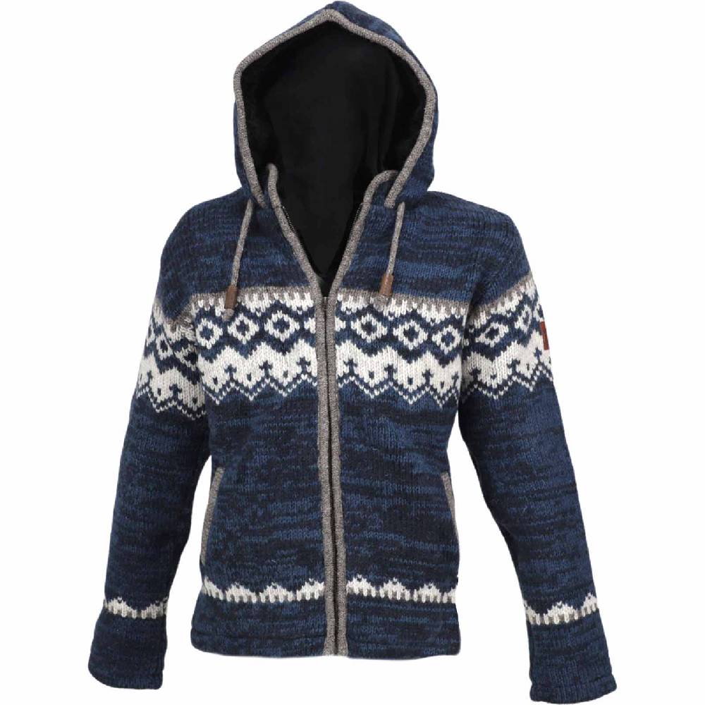 Kunst Und Magie Herren Strickjacke Schurwolle Klassich Nordisches Muster Wolle Jacke mit Kapuze