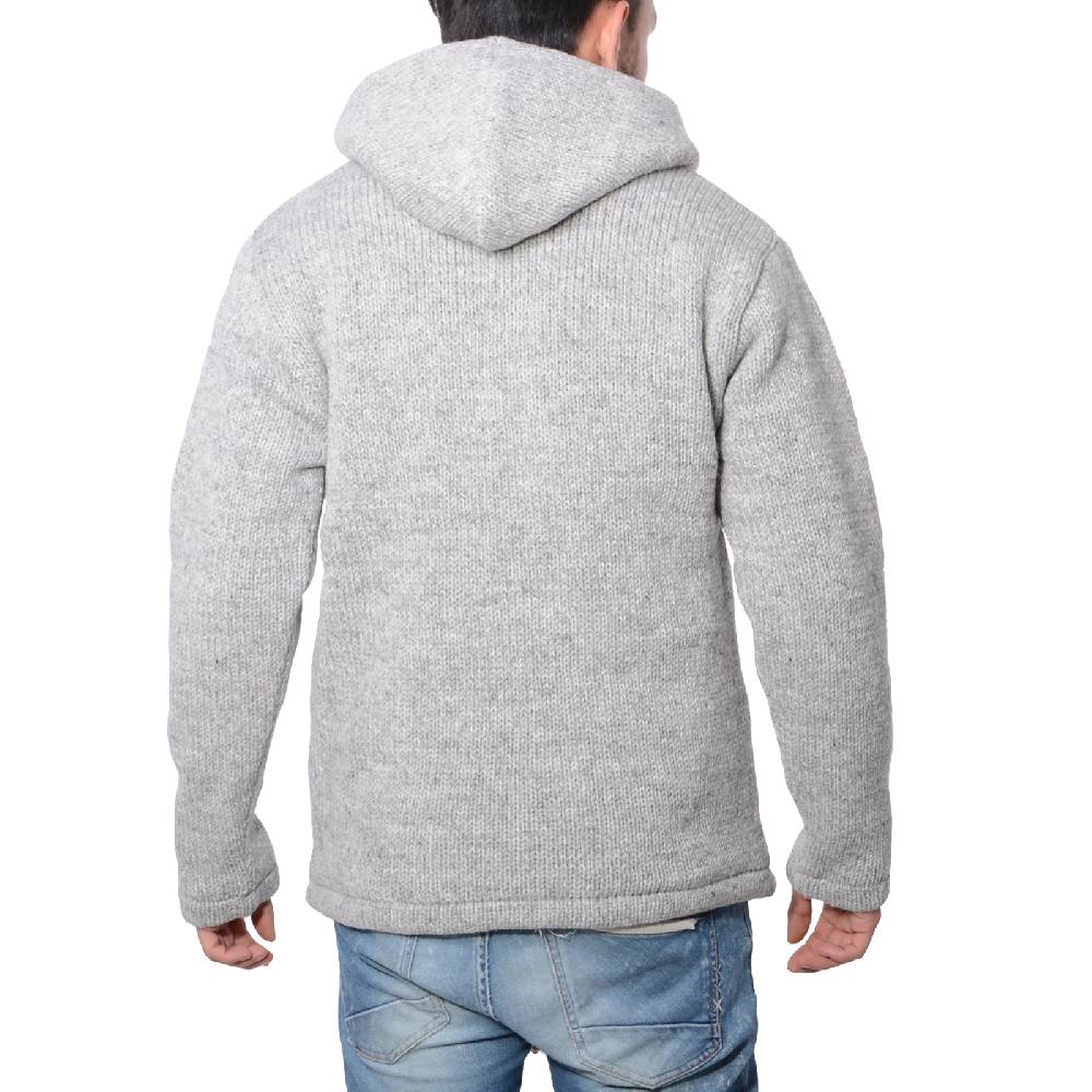 Kunst Und Magie Herren Strickjacke Wolle Jacke Mit Warmen Fleecefutter Kapuze Schafs Schurwolle