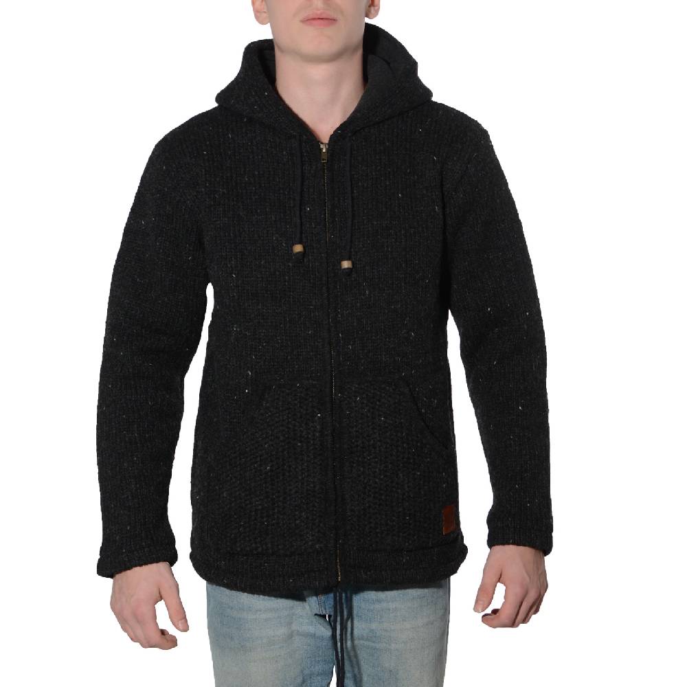 Kunst Und Magie Herren Strickjacke Wolle Jacke Mit Warmen Fleecefutter Kapuze Schafs Schurwolle