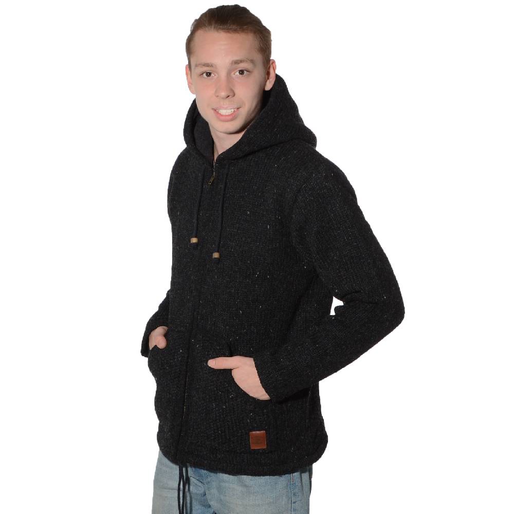 Kunst Und Magie Herren Strickjacke Wolle Jacke Mit Warmen Fleecefutter Kapuze Schafs Schurwolle