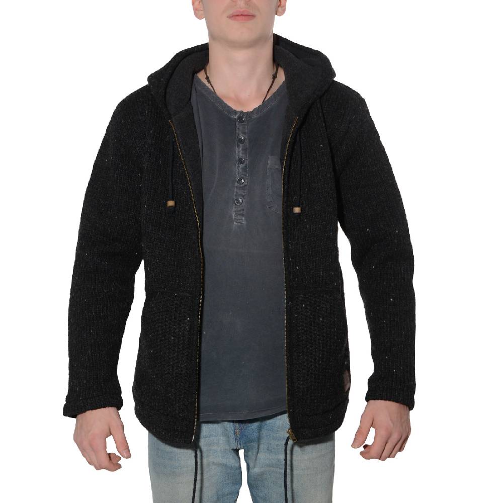 Kunst Und Magie Herren Strickjacke Wolle Jacke Mit Warmen Fleecefutter Kapuze Schafs Schurwolle