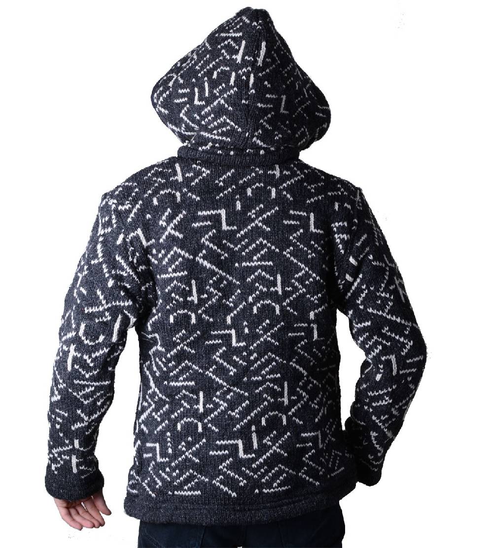 Kunst Und Magie Herren Strickjacke Wolljacke Mit Fleecefutter Und Abnehmbarer Kapuze Und Muster