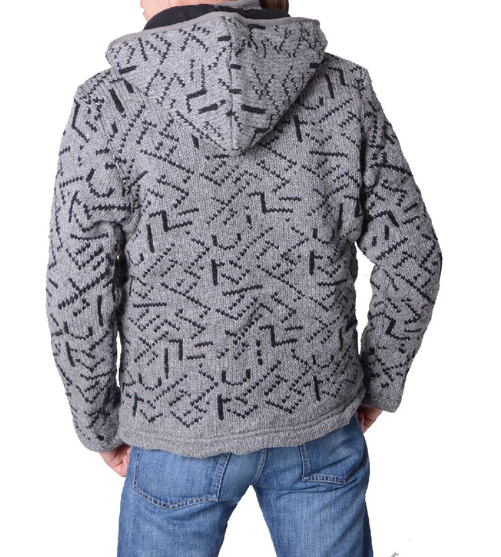Kunst Und Magie Herren Strickjacke Wolljacke Mit Fleecefutter Und Abnehmbarer Kapuze Und Muster