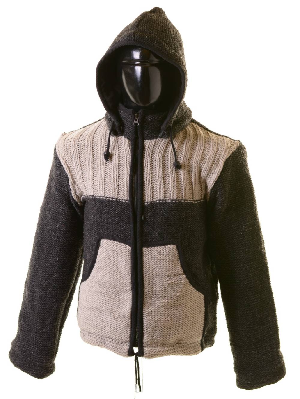 Kunst Und Magie Herren Strickjacke Wolljacke Mit Fleecefutter Und Abnehmbarer Kapuze Grau Und Braun