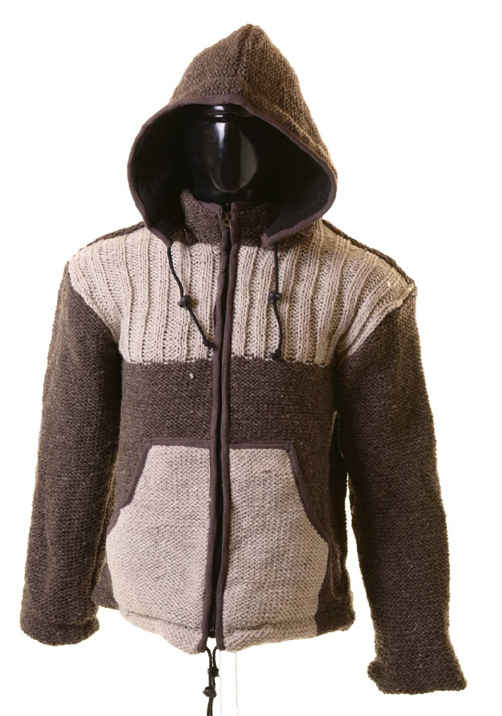 Kunst Und Magie Herren Strickjacke Wolljacke Mit Fleecefutter Und Abnehmbarer Kapuze Grau Und Braun