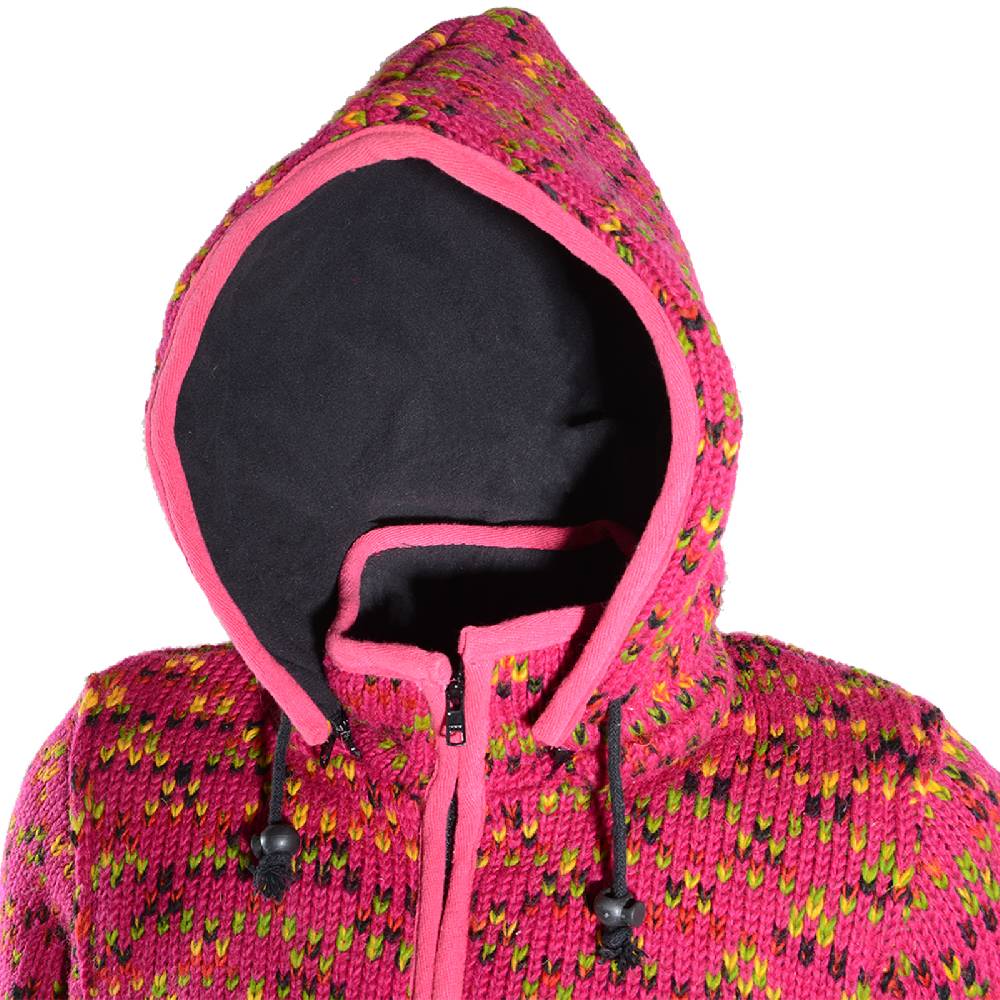 Kunst Und Magie Hippie Goa Nepal Strickjacke Poncho - Damen-Wolljacke Mit Abnehmbarer Kapuze Pink