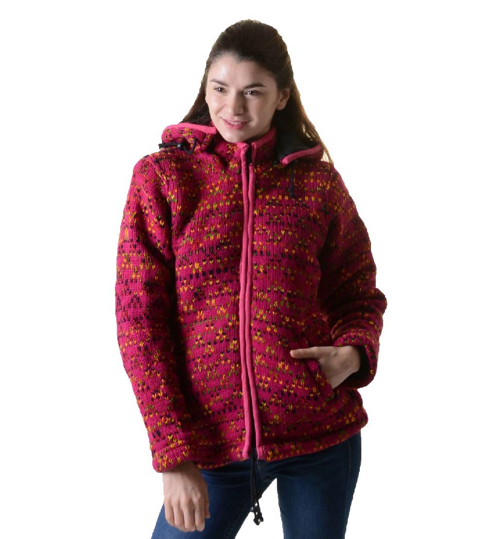 Kunst Und Magie Hippie Goa Nepal Strickjacke Poncho - Damen-Wolljacke Mit Abnehmbarer Kapuze Pink