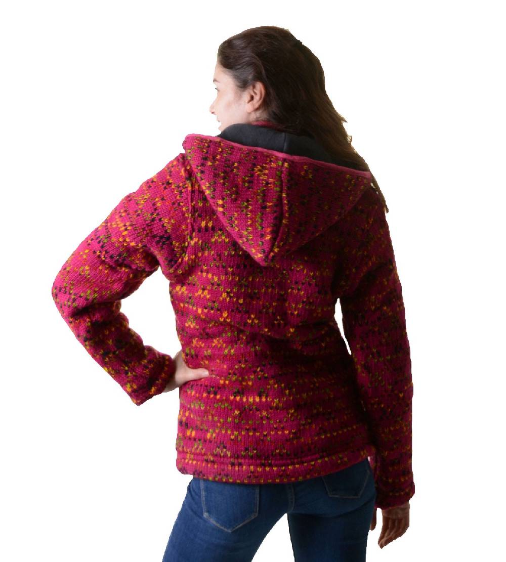 Kunst Und Magie Hippie Goa Nepal Strickjacke Poncho - Damen-Wolljacke Mit Abnehmbarer Kapuze Pink