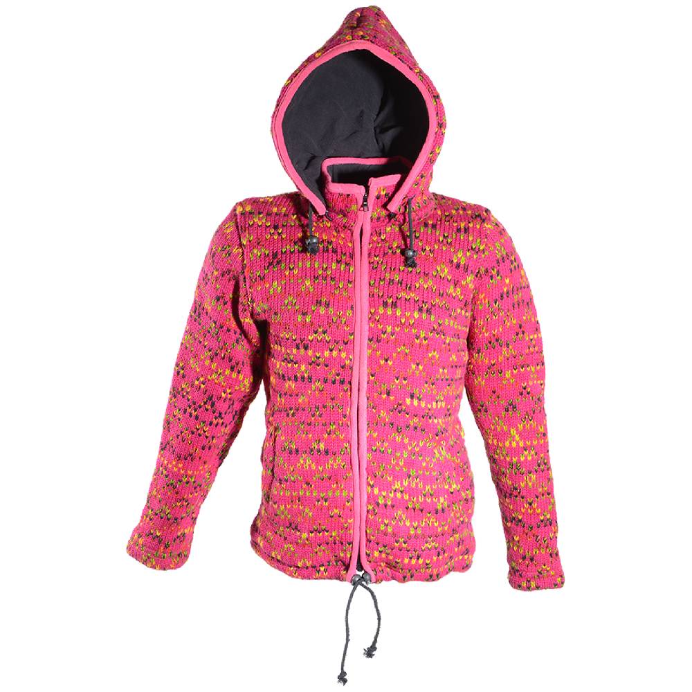 Kunst Und Magie Hippie Goa Nepal Strickjacke Poncho - Damen-Wolljacke mit abnehmbarer Kapuze Pink