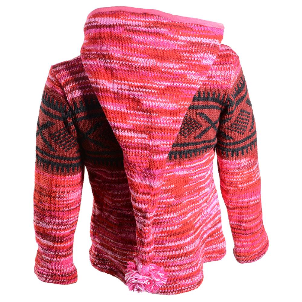 Kunst Und Magie Hippie Goa Nepal Strickjacke Poncho Woll-Pullover In Pink Mit Abnehmbarer Zipfelkapuze