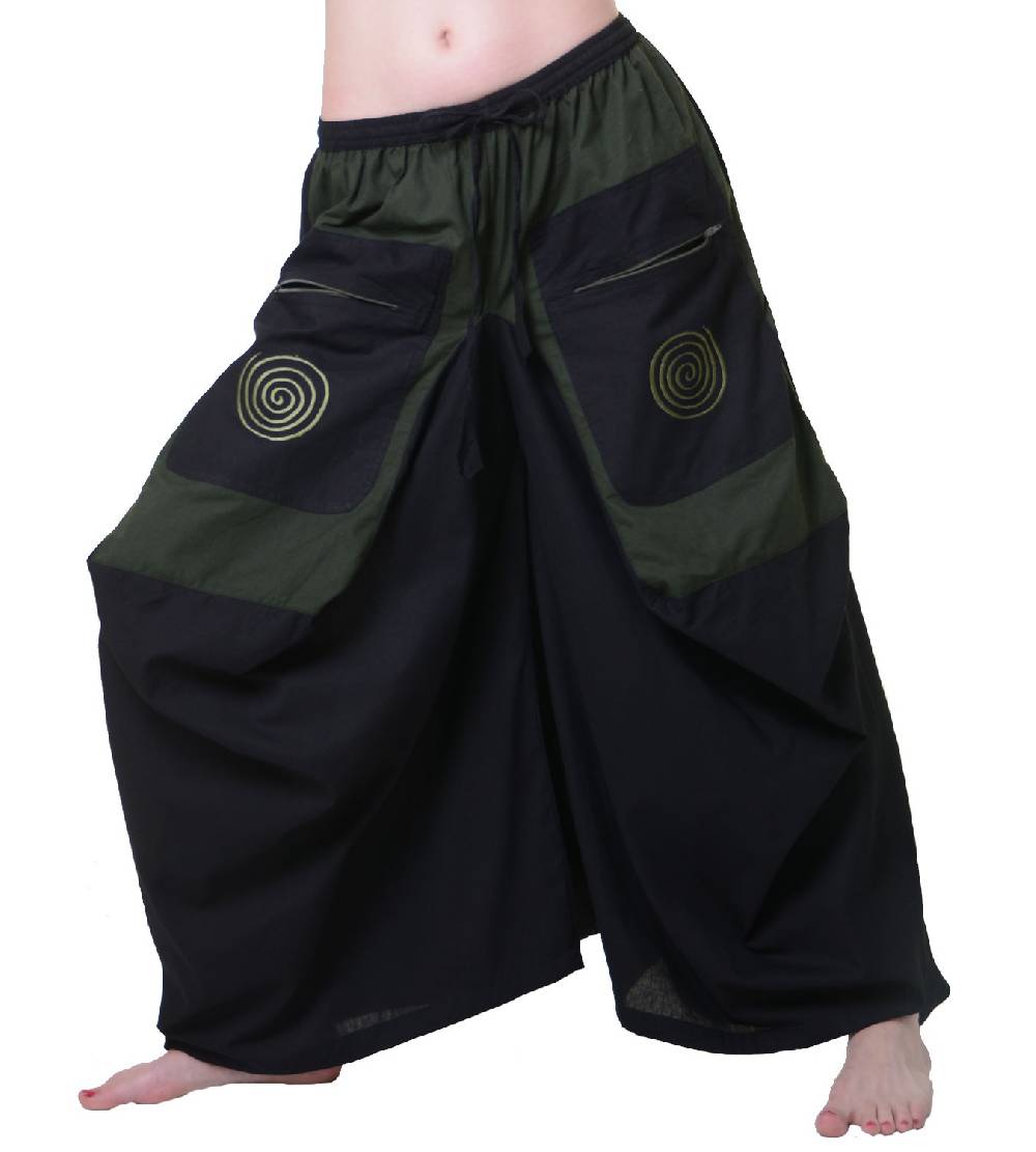 Kunst Und Magie Hippie Hosenrock Mit Spiralmuster-Stickerei - Butterfly Schlaghose Goa Psy