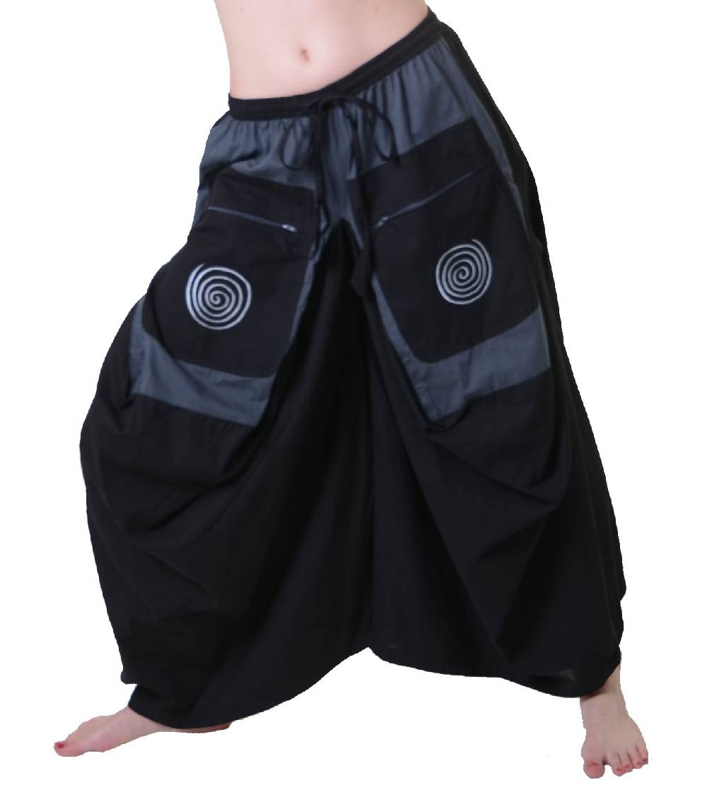 Kunst Und Magie Hippie Hosenrock Mit Spiralmuster-Stickerei - Butterfly Schlaghose Goa Psy