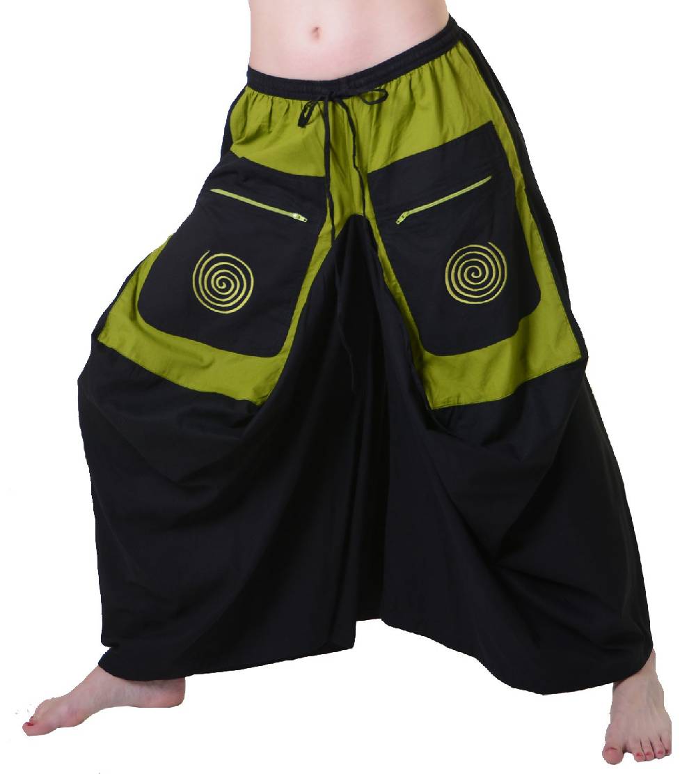 Kunst Und Magie Hippie Hosenrock Mit Spiralmuster-Stickerei - Butterfly Schlaghose Goa Psy