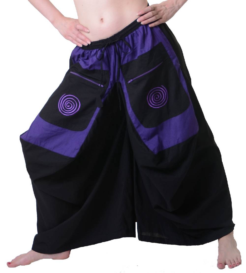 Kunst Und Magie Hippie Hosenrock Mit Spiralmuster-Stickerei - Butterfly Schlaghose Goa Psy