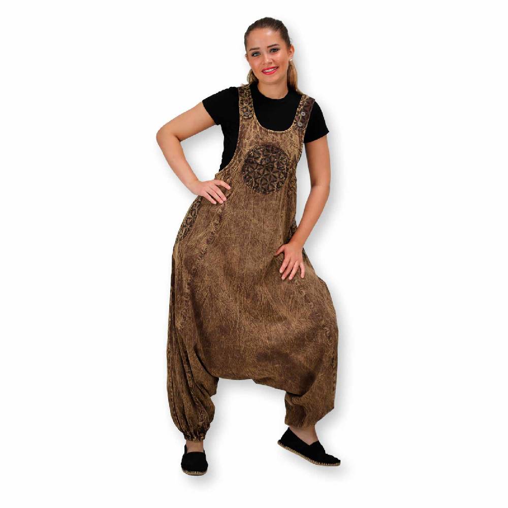 Kunst Und Magie Hippie Latzhose Haremshose Goa Hose Boho 70er Jumpsuit Overall Blume Des Lebens