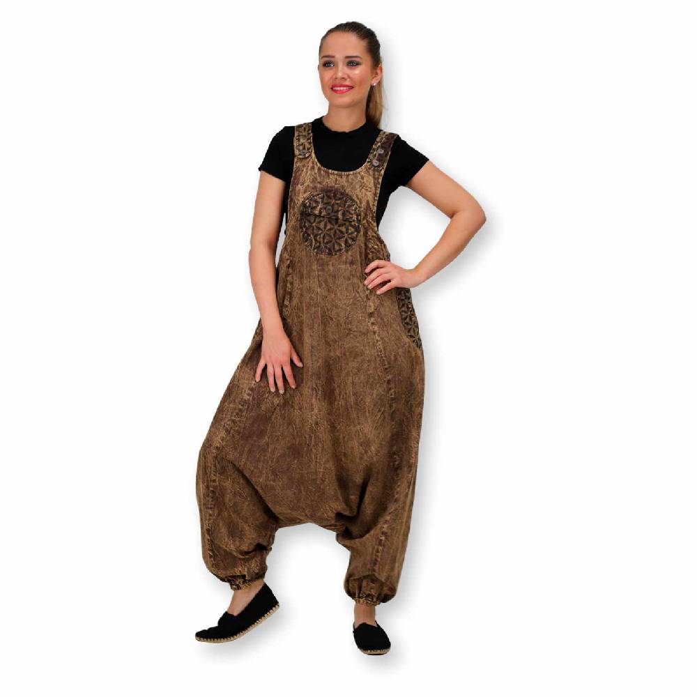 Kunst Und Magie Hippie Latzhose Haremshose Goa Hose Boho 70er Jumpsuit Overall Blume Des Lebens