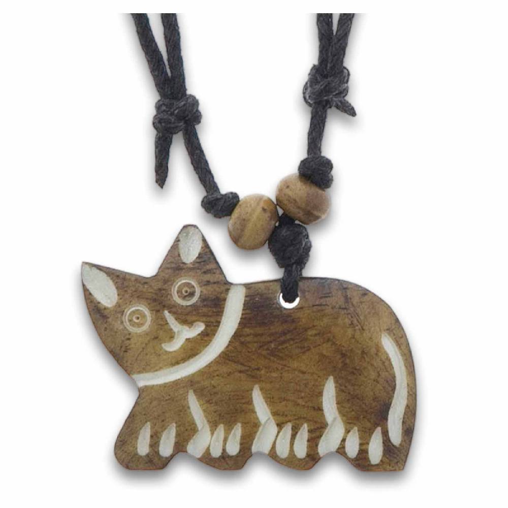 Kunst Und Magie Katzen Amulett Anhänger Talisman Handgeschnitzt mit Textilband