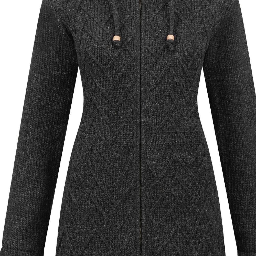 Kunst Und Magie Klassische Damen Strickjacke Kurzmantel Winter Mantel Wolle Jacke Mit Fleecefutter Und Kapuze
