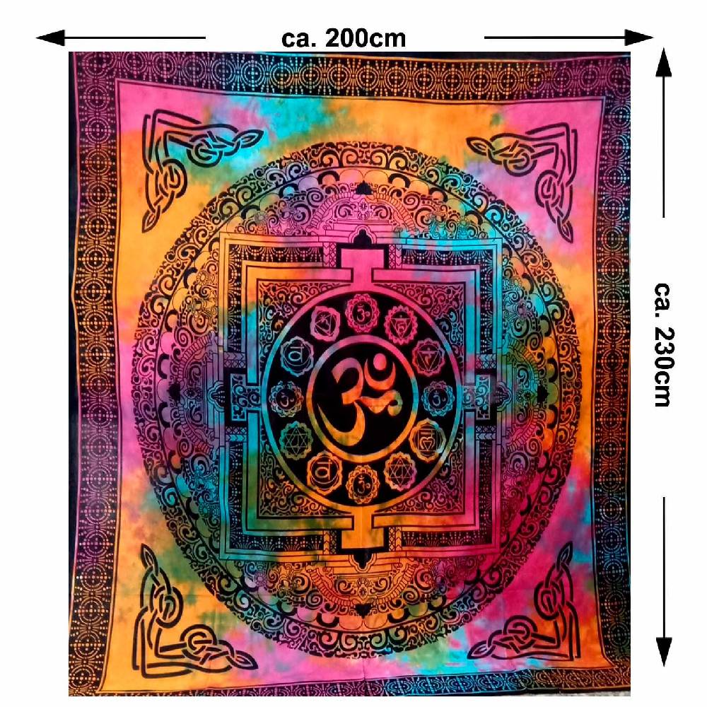 Kunst Und Magie Kunst Und Magie AUM Tagesdecke Wandbehang Bunt Deko Tuch OM Yantra Mandala Ca. 200 X 230cm