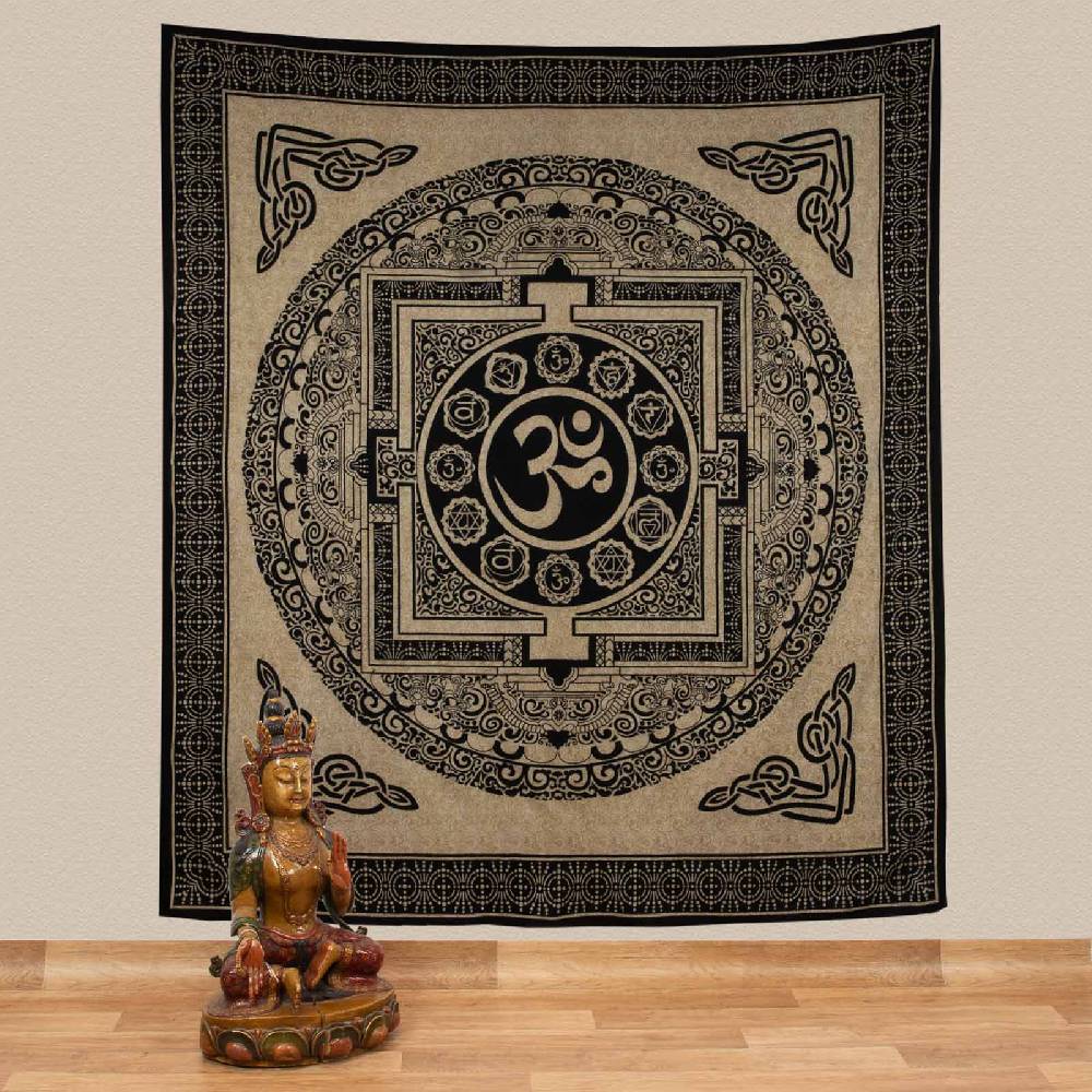 Kunst Und Magie Kunst und Magie AUM Tagesdecke Wandbehang Bunt Deko Tuch OM Yantra Mandala ca. 200 x 230cm