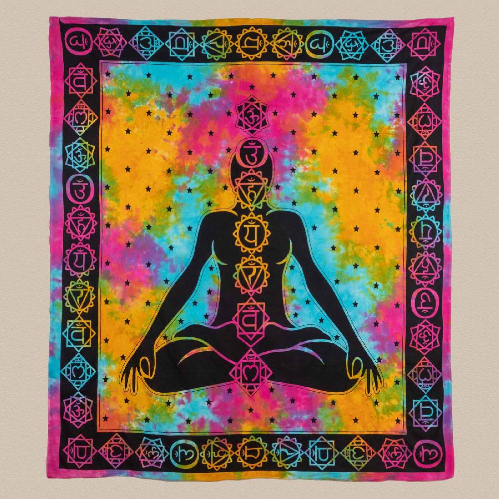 Kunst Und Magie Kunst Und Magie AUM Tagesdecke Wandbehang Bunt Deko Tuch Chakra Yoga Meditation Ca. 200 X 230cm