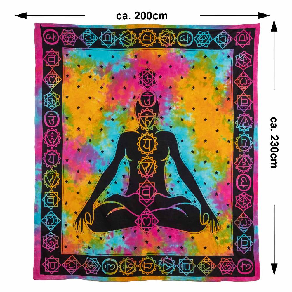 Kunst Und Magie Kunst Und Magie AUM Tagesdecke Wandbehang Bunt Deko Tuch Chakra Yoga Meditation Ca. 200 X 230cm
