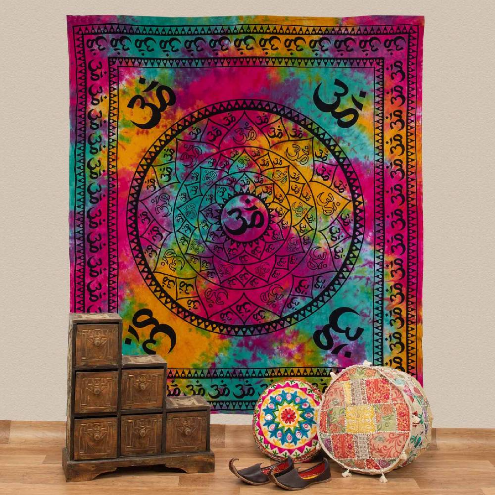 Kunst Und Magie Kunst und Magie AUM Tagesdecke Wandbehang Bunt Deko Tuch OM Mandala ca. 200 x 230cm