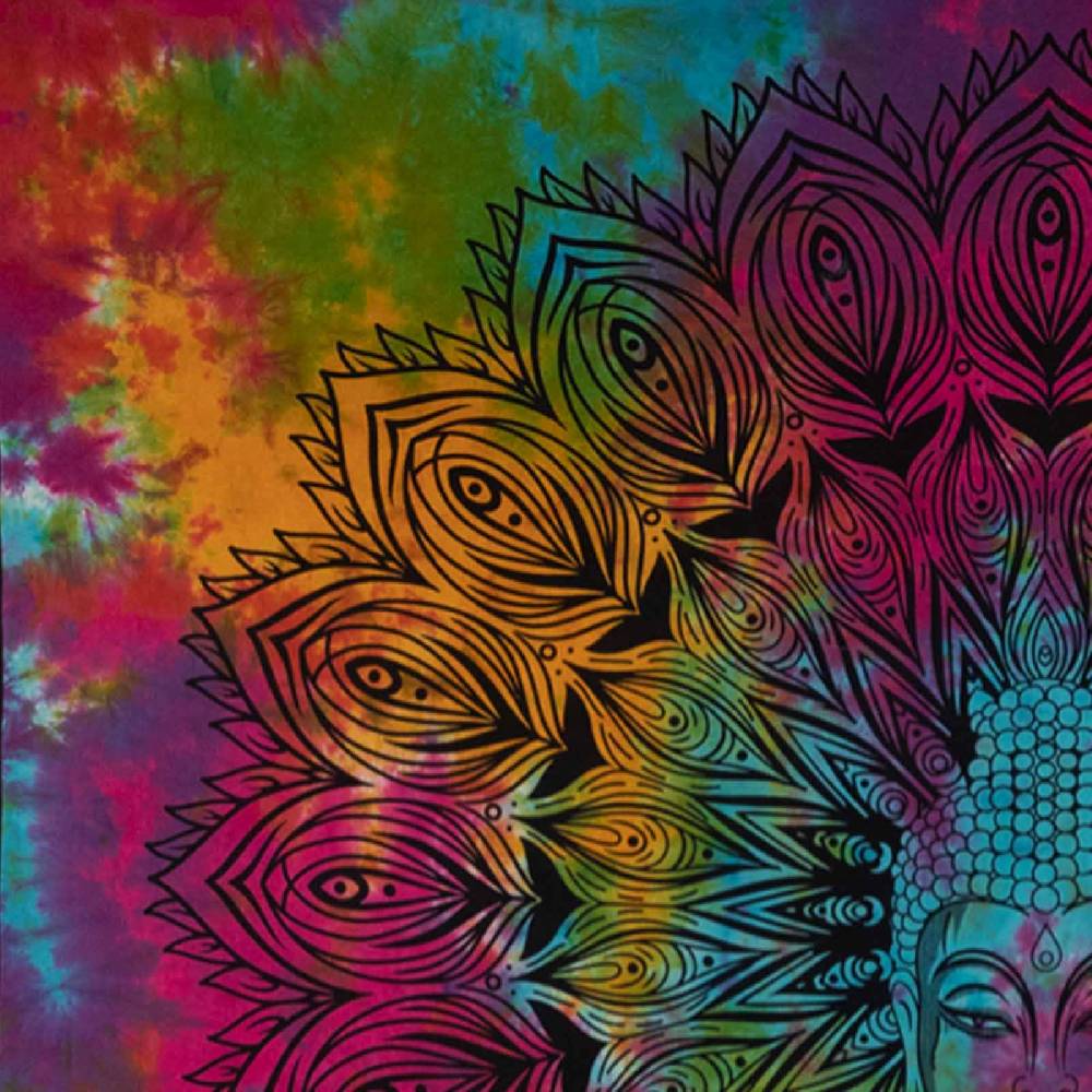 Kunst Und Magie Kunst Und Magie AUM Tagesdecke Wandbehang Bunt Deko Tuch Buddha Meditation Ca. 200 X 230cm