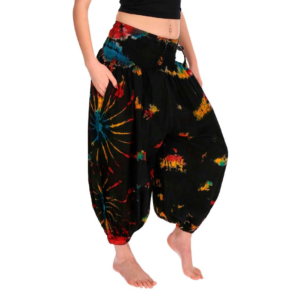 Kunst Und Magie Kunst und Magie Batik Damen Hose Tie Dye Baumwoll Yoga Haremshose Wellnesshose Pluderhose Ballonhose