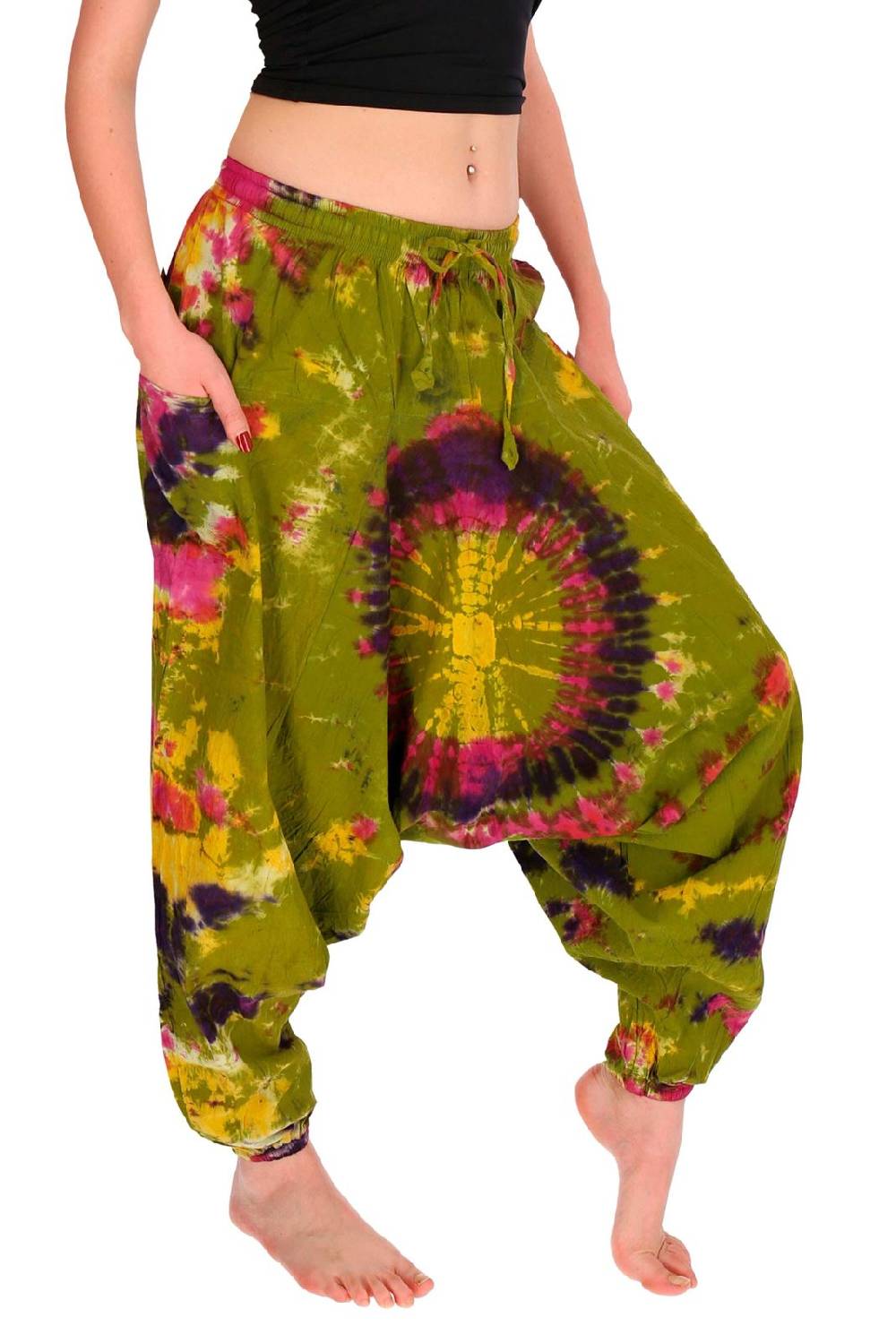 Kunst Und Magie Kunst und Magie Batik Damen Hose Tie Dye Baumwoll Yoga Haremshose Wellnesshose Pluderhose Ballonhose