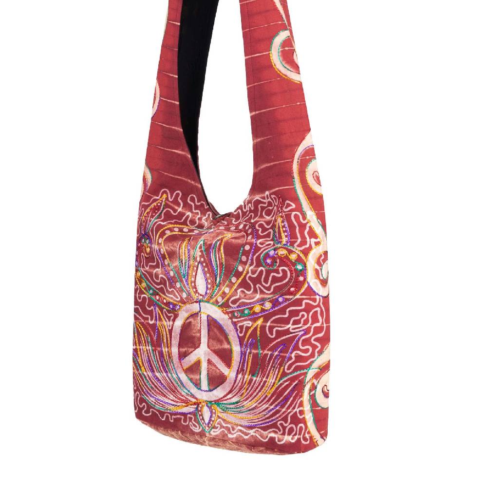 Kunst Und Magie Kunst Und Magie Batik Schultertasche Umhängetasche Peace Symbol Rot