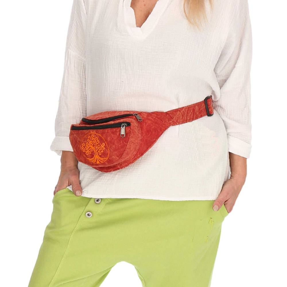 Kunst Und Magie Kunst und Magie Bauchtasche Bunte Boho Goa Crossbody Schulter Gürteltasche Hüfttasche Stonewashed Unisex Lebensbaum